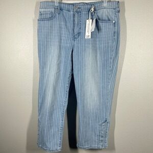Code Bleu Chelsea Capri Striped Jeans Light Blue White Tummy Control 14P NEW